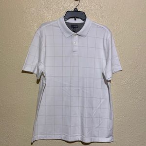 Van Heusen Men's Polo Shirt White Tan Size L Stretchy Pullover Short Sleeve